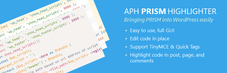 WordPress APH Prism Syntax Highlighter Plugin Banner Image