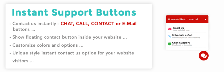 WordPress Instant Support Buttons – Call, Contact, Chat, Email Plugin Banner Image