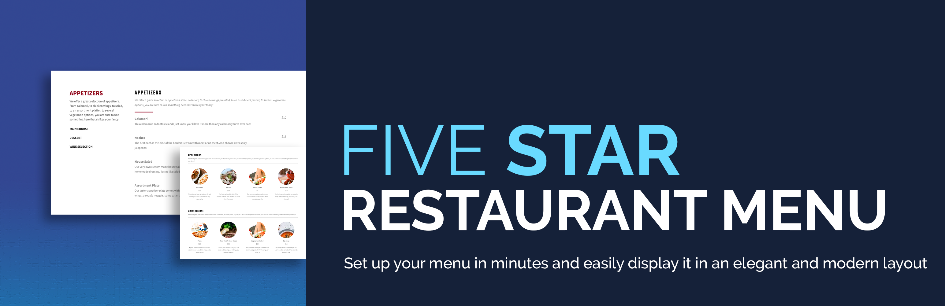 WordPress Five Star Restaurant Menu Plugin Banner Image