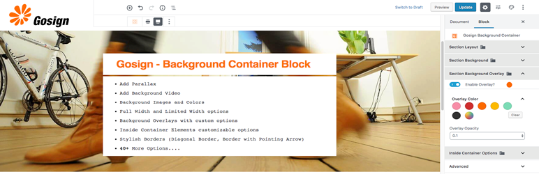 WordPress Gosign – Background Container Block Plugin Banner Image