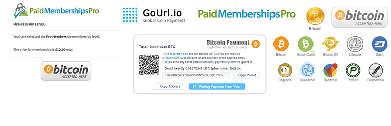 WordPress GoUrl Paid Memberships Pro – Bitcoin Payment Gateway Addon Plugin Banner Image