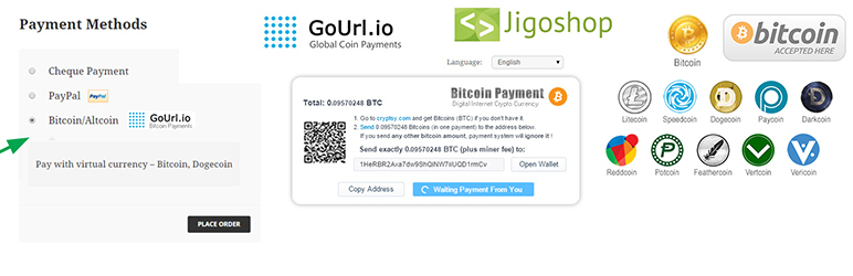 WordPress GoUrl Jigoshop – Bitcoin Altcoin Payment Gateway Processor Plugin Banner Image