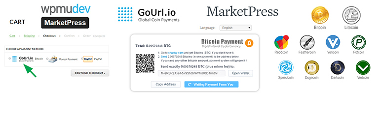 WordPress GoUrl MarketPress – Bitcoin Altcoin Payment Gateway Addon Plugin Banner Image