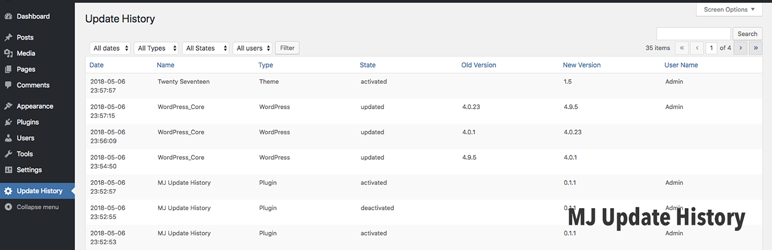 WordPress MJ Update History Plugin Banner Image