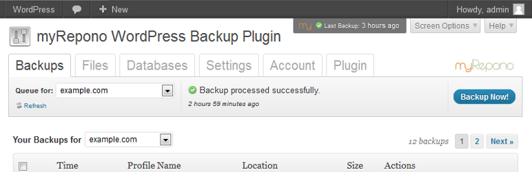 WordPress myRepono WordPress Backup Plugin Plugin Banner Image
