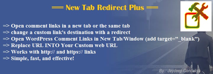 WordPress New Tab Redirect Plus Plugin Banner Image
