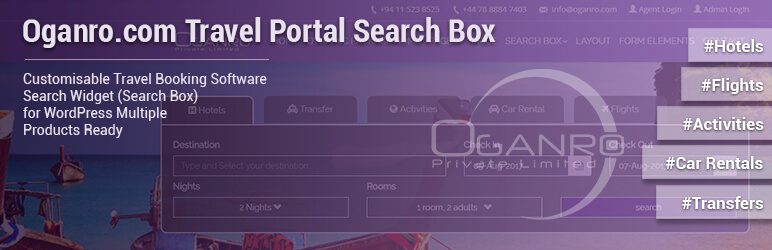 WordPress Oganro: Hotels, Flights, Transfers, Car Hire, Excursion Search Box Plugin Banner Image