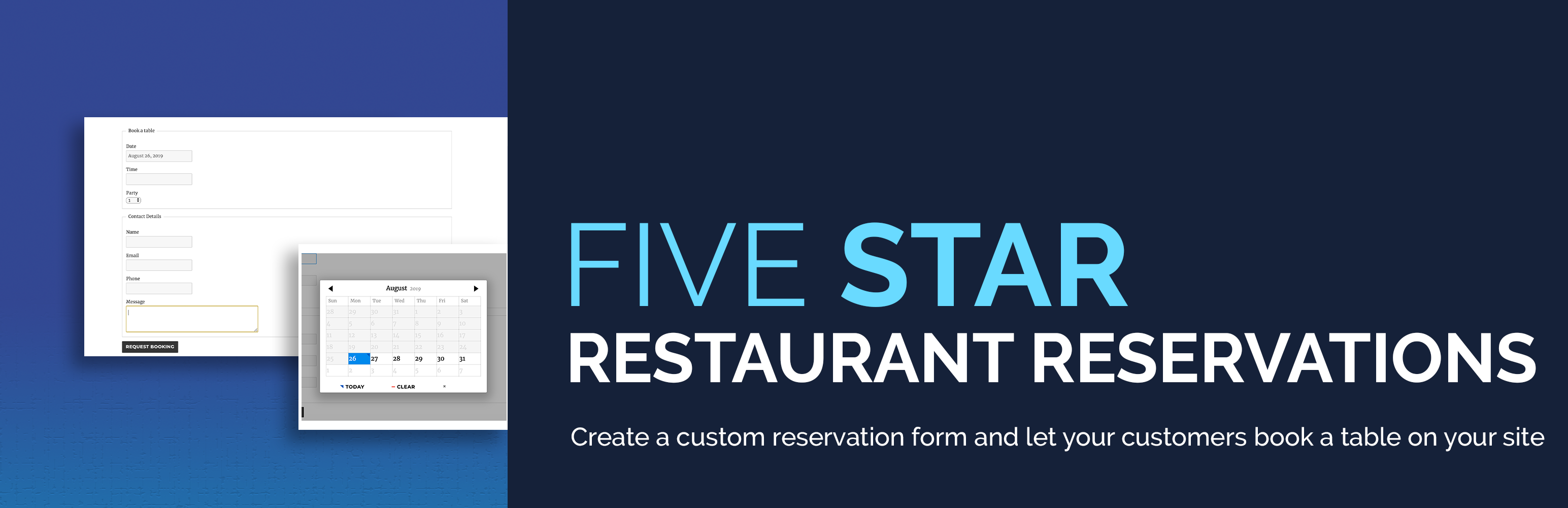 WordPress Five Star Restaurant Reservations Plugin Banner Image