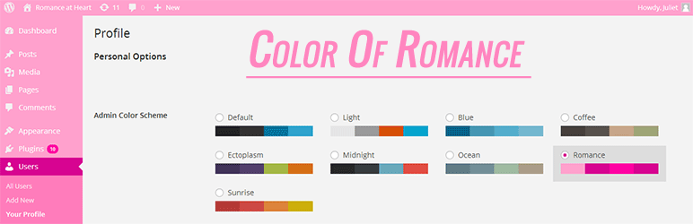 WordPress Romance Admin Color Scheme Plugin Banner Image